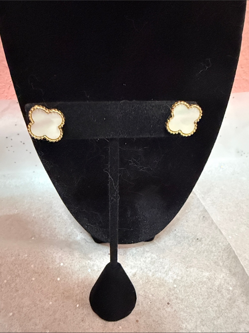 Park Lane White Clover Stud Earrings with Gold Trim
